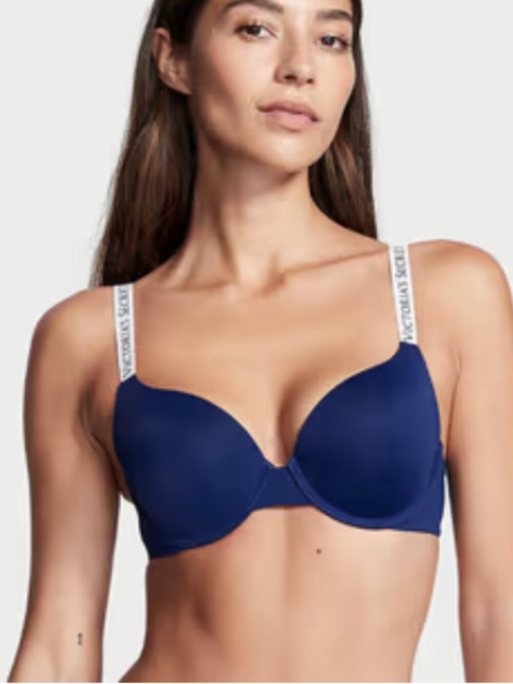 victorias secret push up bra, 34D, navy with logo straps